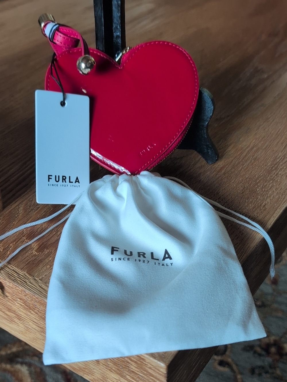 Furla glossy red Patent Laura Heart Coin Case. NWT And Branded Dustbag